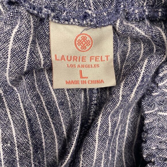 Laurie Felt Cropped Pants Linen Blend Smocked Wide Leg Womens Sz L Chambray Blue - Picture 7 of 9